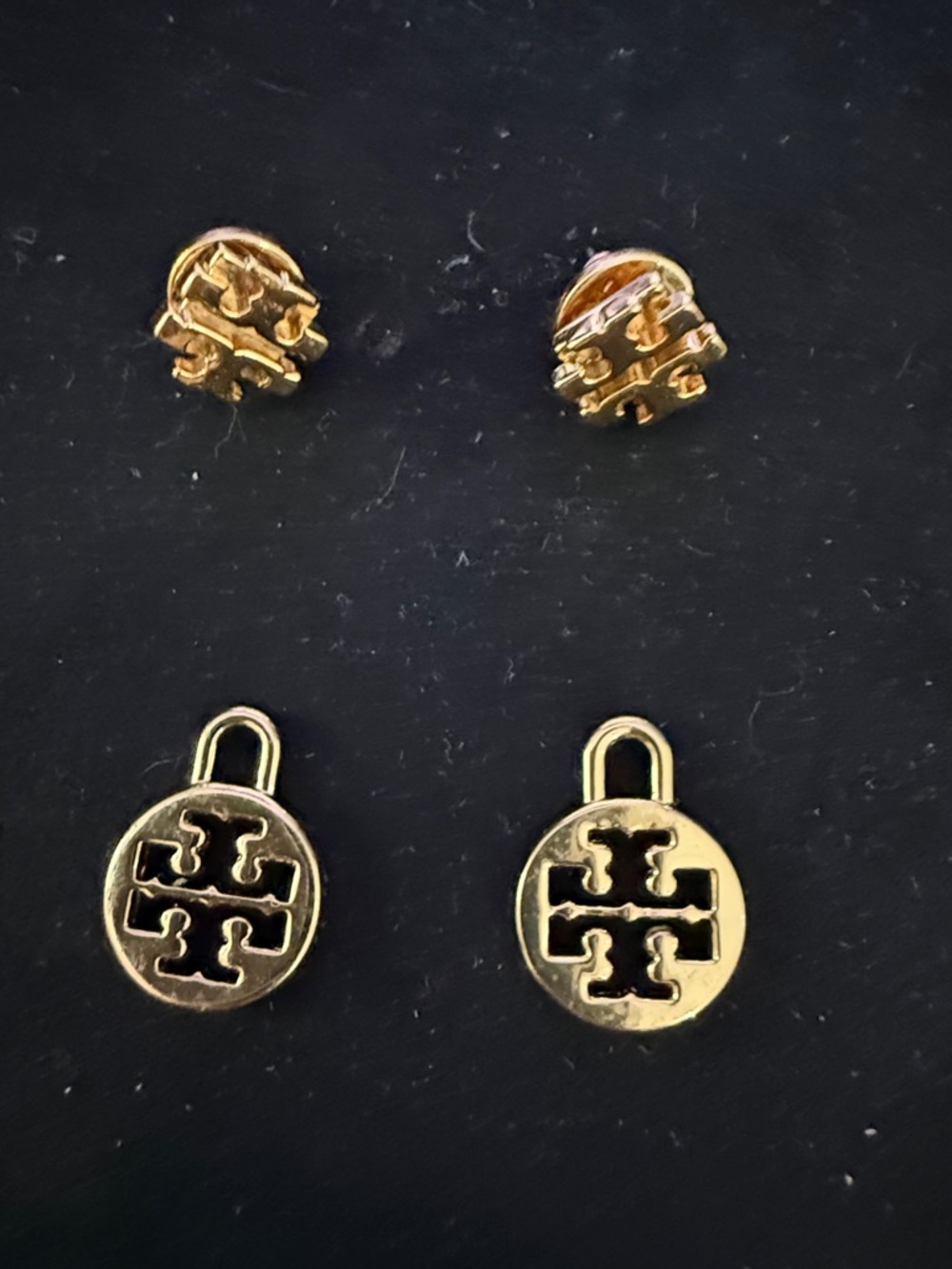 Tory Burch Doubled drop Logo Dangle Earrings with Cutout in gold 2 and 1